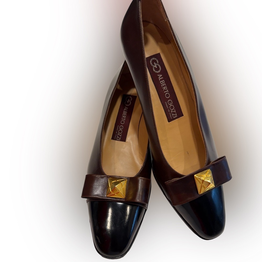 Alberto Gozzi Women’s Leather Kitten Heel Burgundy W/Black Toe Sz 8.5 Pristine